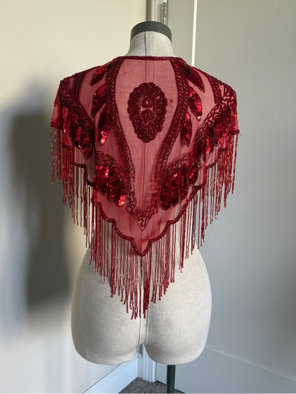 ❤️SOLD❤️ Vintage Y2K Boho Red beaded and sequin poncho Coachella vibes